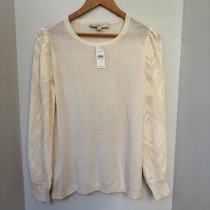 LOFT Ivory Blouse with Embroidered Sleeves NWT